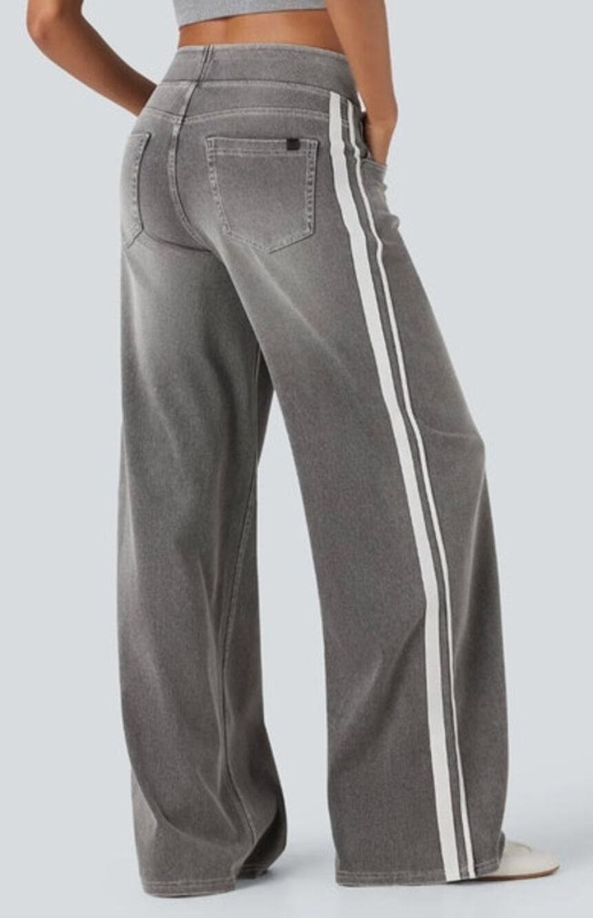 Halara Flex™ Hi Waisted Stripe Wide Leg Jeans Flowy Washed Casual Pockets L NWT